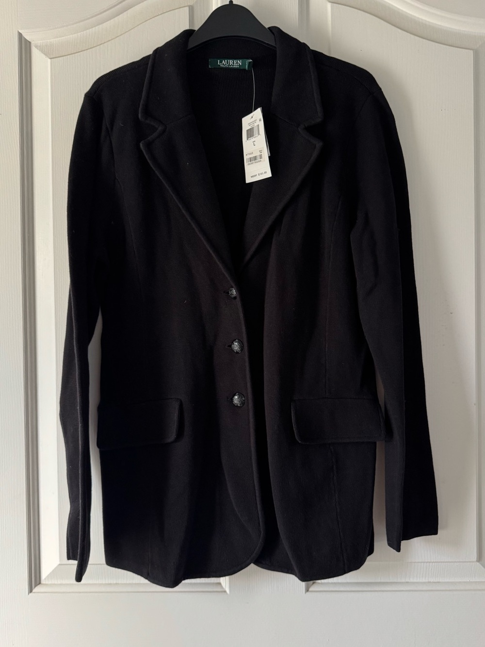 Lauren - Ralph Lauren black  100% cotton knit blazer cardigan. NWT